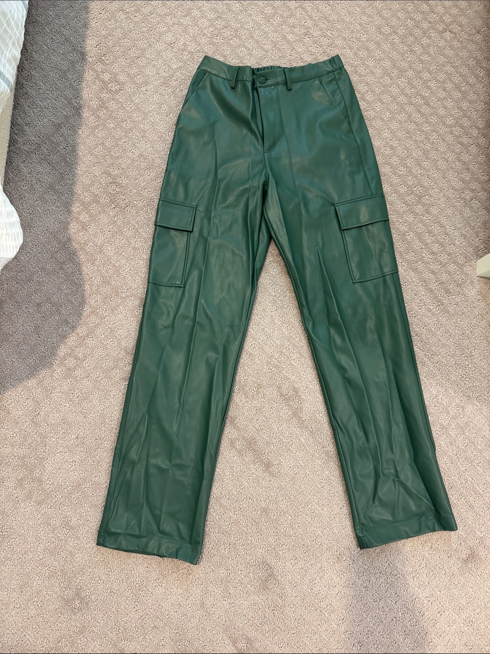Love Tree Forest Green Faux Leather Cargo Trousers